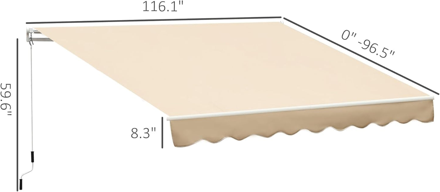 Toldo retráctil Outsunny de 10' x 8', toldo para patio, refugio parasol con manivela manual, tela resistente a los rayos UV y al agua y marco de aluminio para terraza, balcón, patio, beige