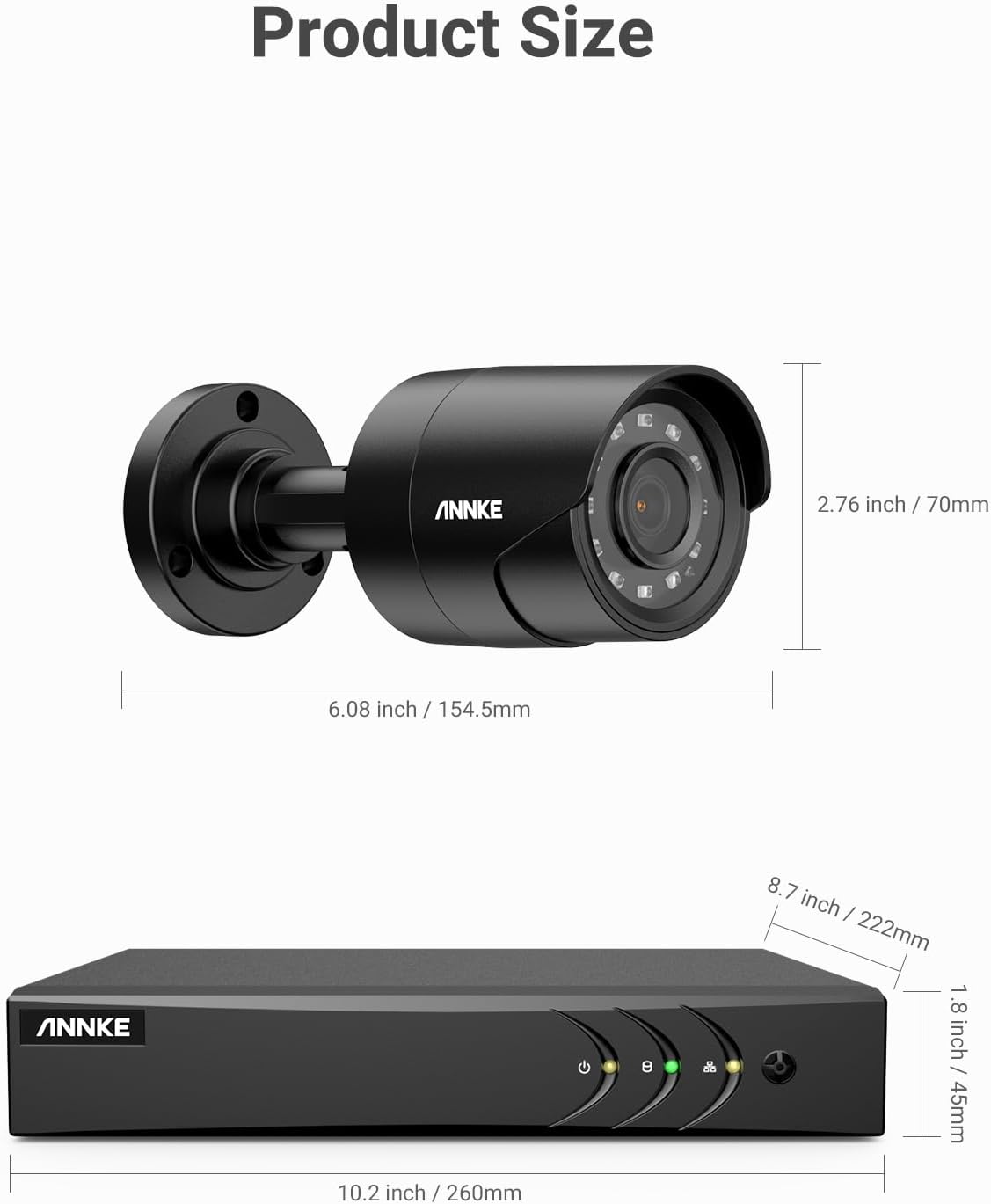 Sistema de cámaras de seguridad ANNKE 8CH H.265+ 3K Lite con detección de personas y vehículos por IA, 4 cámaras CCTV IP66 con cable de 2 MP y 1920 TVL para uso en interiores y exteriores, acceso remoto, disco duro de 1 TB incluido