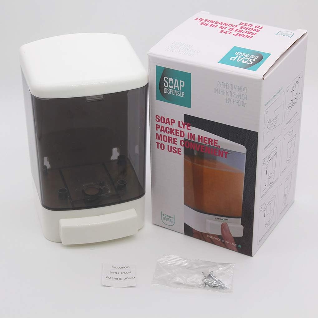 Dispensador de jabón manual para cocina, baño, montaje en pared, comercial, para contenedores de líquidos, champú, gel, cámara de plástico (33,8 oz) 1000 ml