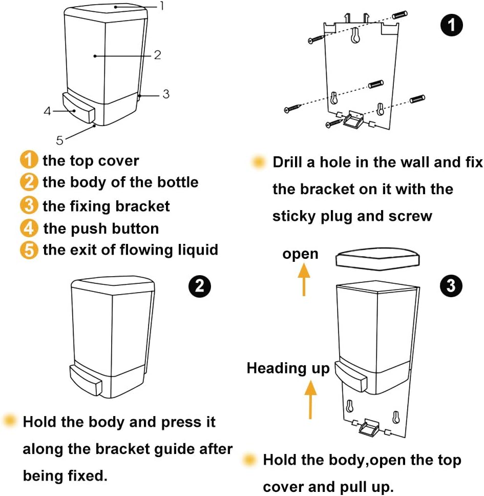 Manual Soap Dispenser Kitchen Bathroom Wall Mounted Commercial for Liquid Containers Shampoo Gel Chamber Plastic - (33.8 oz) 1000ml