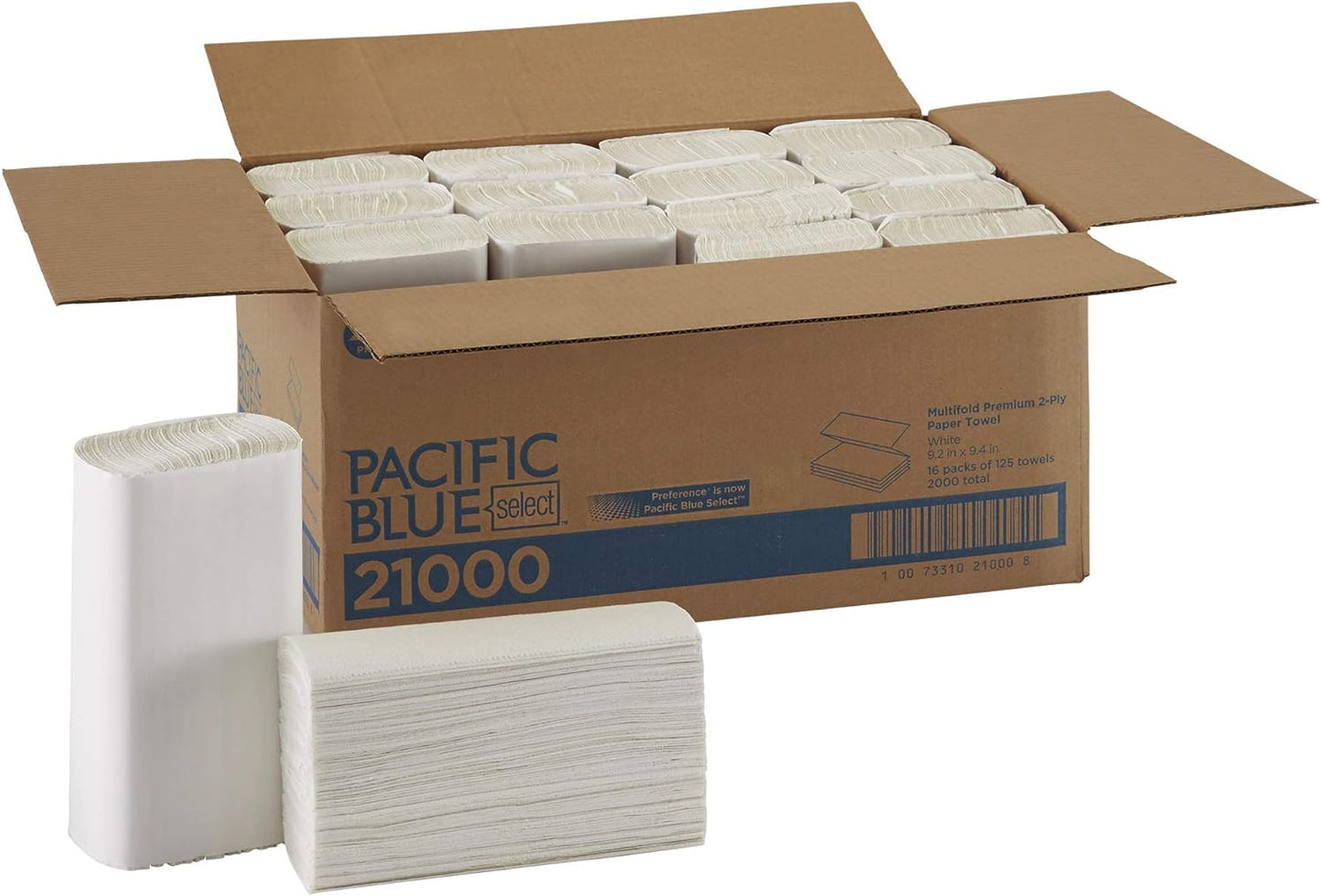 Toallas de papel multipliegue premium de 2 capas Georgia-Pacific Pacific Blue Select de GP PRO (Georgia-Pacific), color blanco, 21 000, 125 toallas de papel por paquete, 16 paquetes por caja