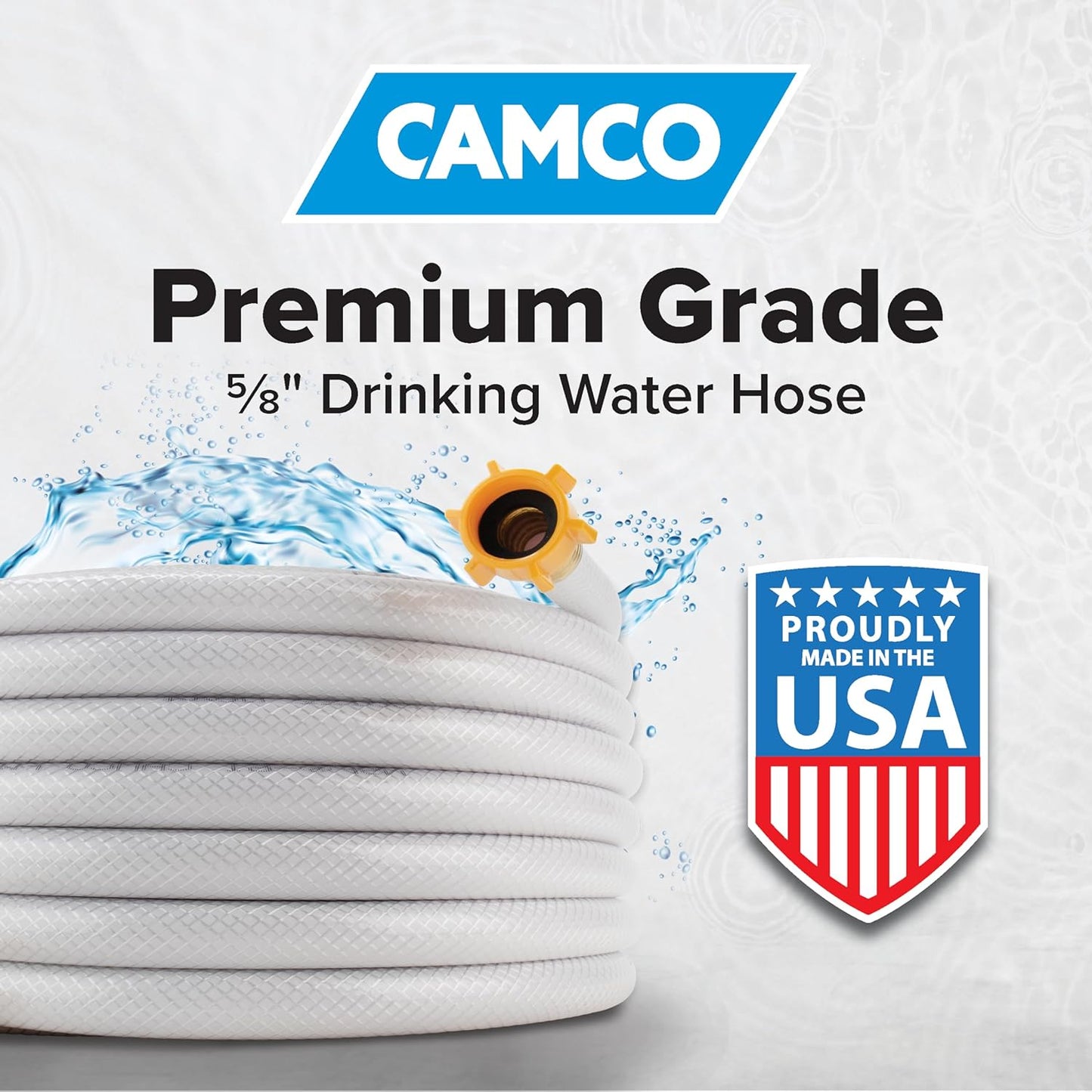 Manguera de agua Camco TastePURE de 50 pies - La manguera de agua potable para vehículos recreativos no contiene plomo, BPA ni ftalatos - Diseño de PVC reforzado con pestillo de diamante - Diámetro interior de 5/8», fabricada en EE.UU. (22793)