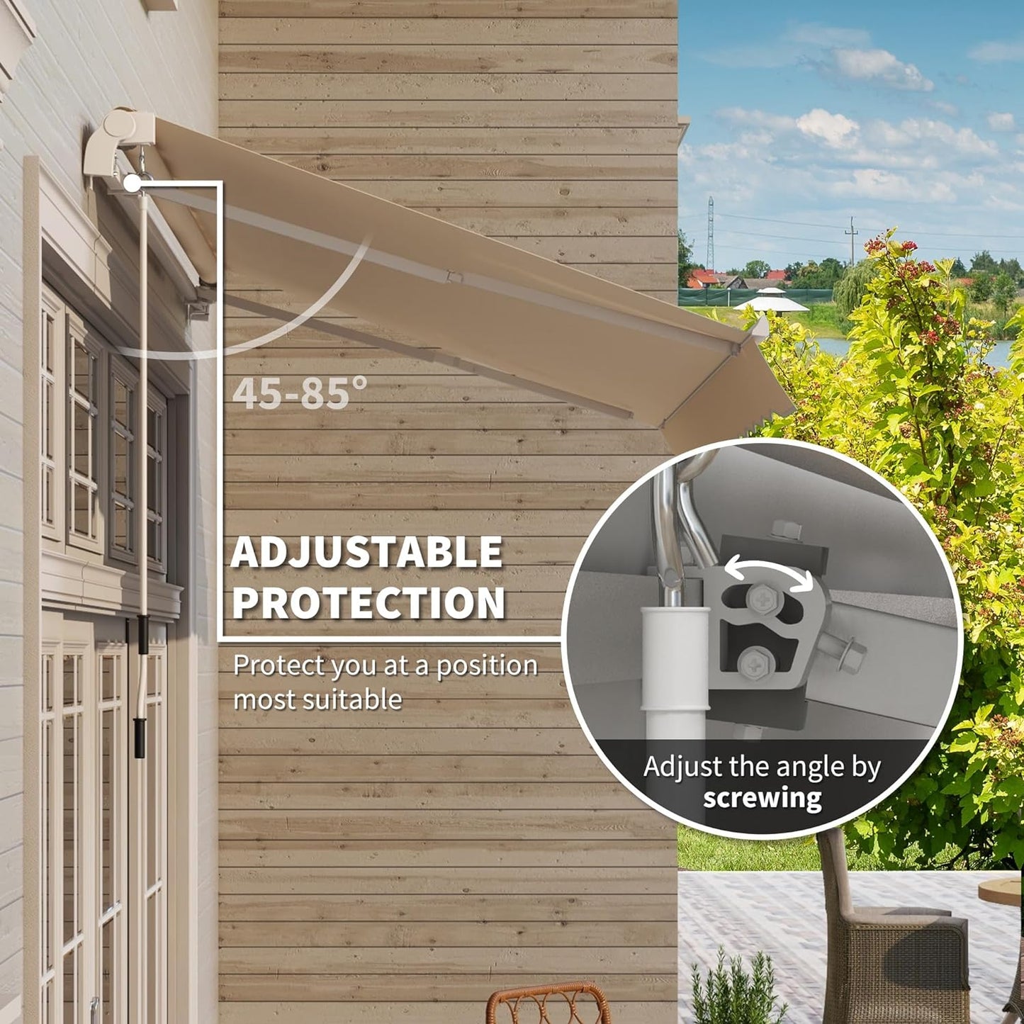 Toldo retráctil Outsunny de 10' x 8', toldo para patio, refugio parasol con manivela manual, tela resistente a los rayos UV y al agua y marco de aluminio para terraza, balcón, patio, beige