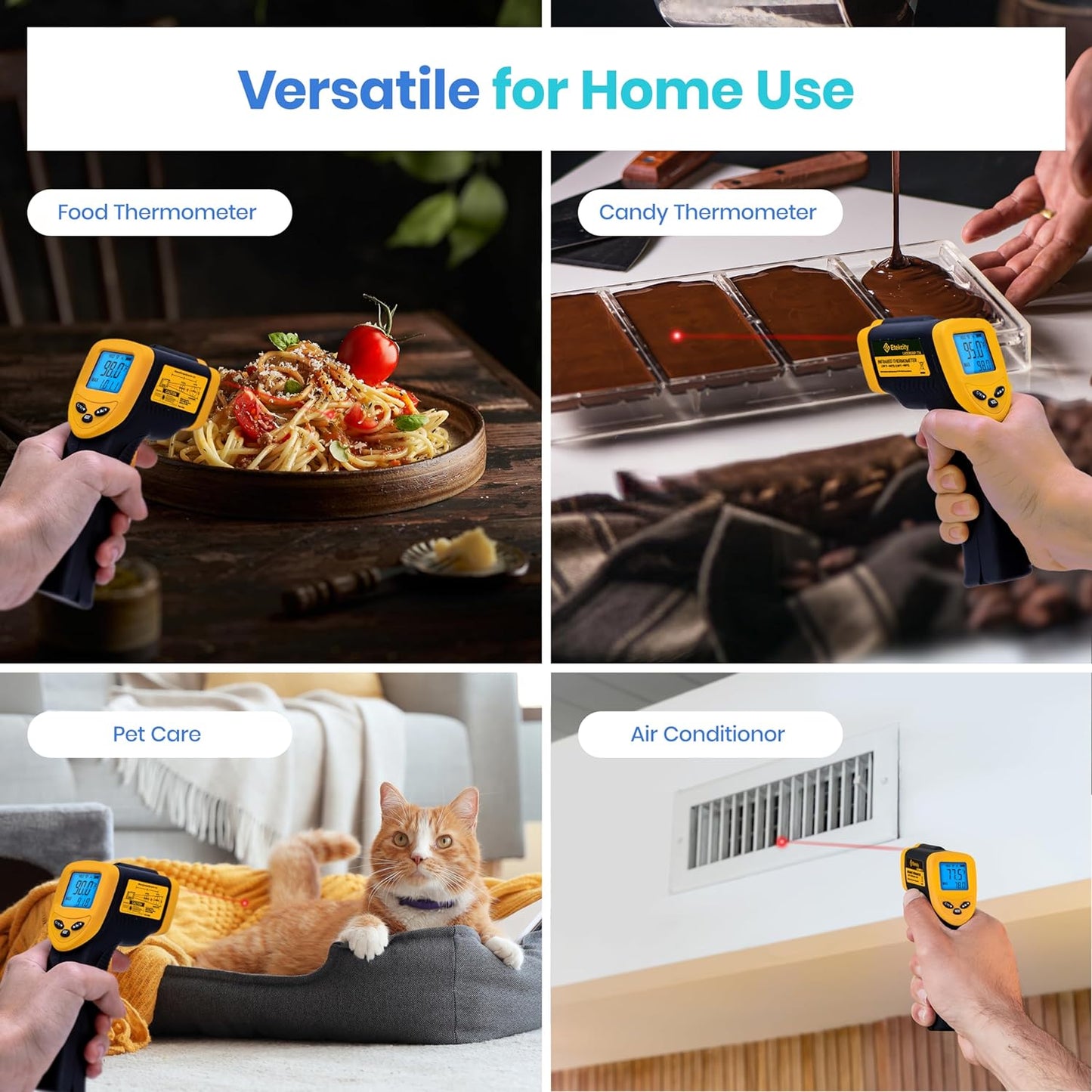 Termómetro infrarrojo Etekcity 774, pistola de temperatura digital IR para alimentos, cocina, barbacoa, horno de pizza, reptiles, accesorios de plancha, pistola de calor para exteriores sin contacto