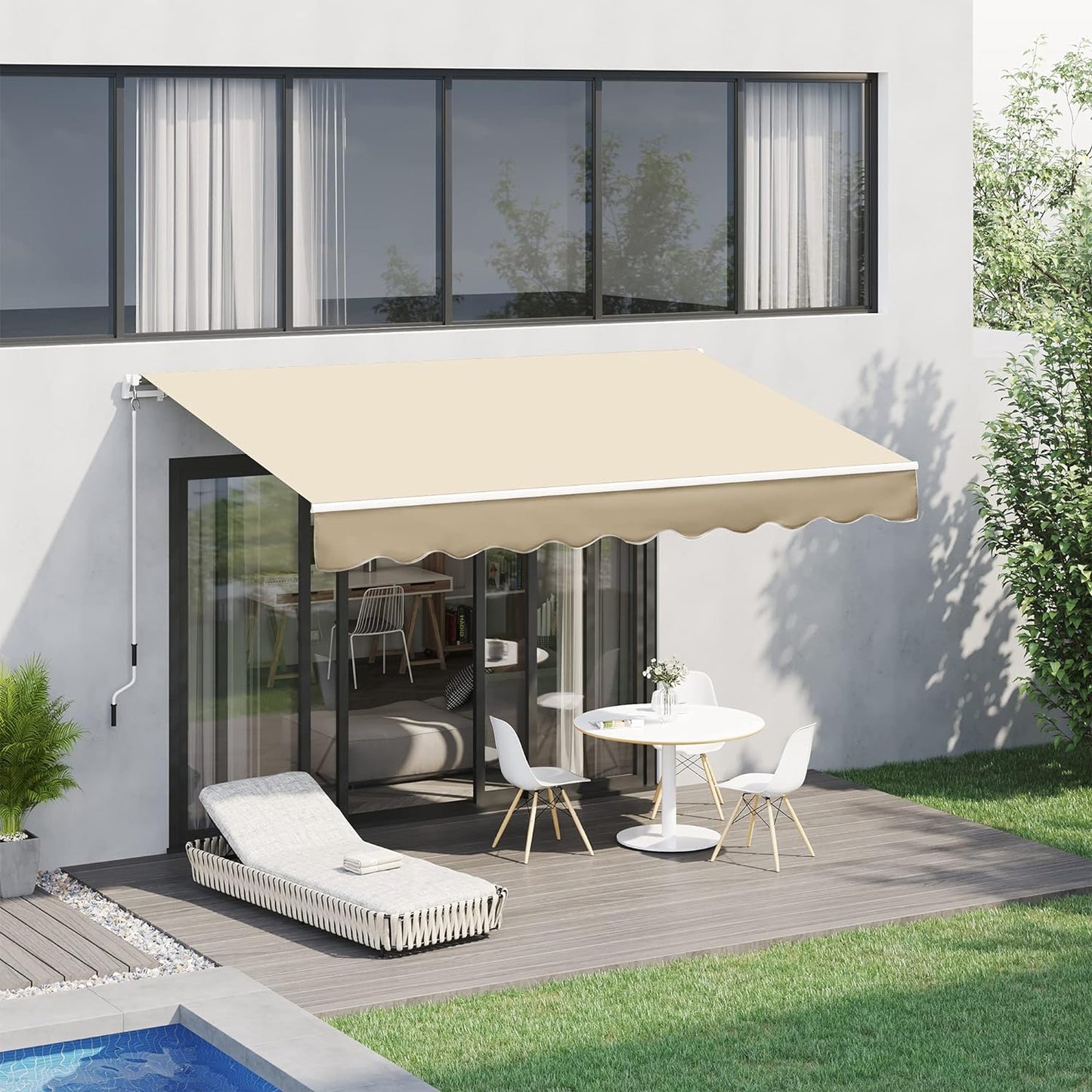 Toldo retráctil Outsunny de 10' x 8', toldo para patio, refugio parasol con manivela manual, tela resistente a los rayos UV y al agua y marco de aluminio para terraza, balcón, patio, beige