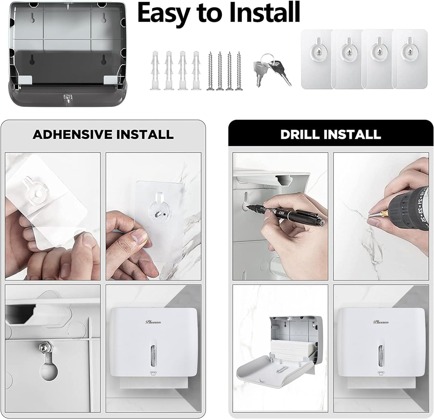 Paper Towel Dispenser Wall Mount Commercial with Lock 1 Pack,Universal Multifold Tri Fold Paper Hand Towel Holder,Compact Toilet Tissue Dispensers for Bathroom Kitchen Office (Silver)