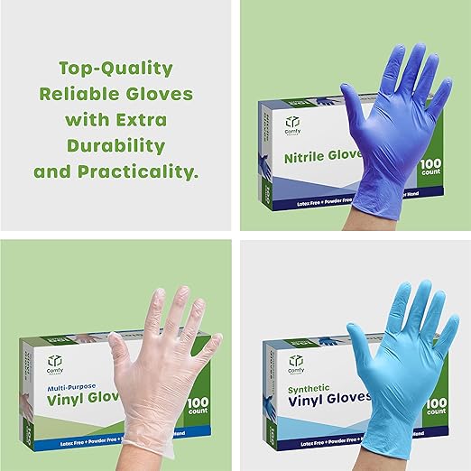 Guantes desechables de nitrilo Comfy Package de 6 milésimas de pulgada, resistentes a productos químicos, sin látex ni polvo, con textura en las puntas de los dedos