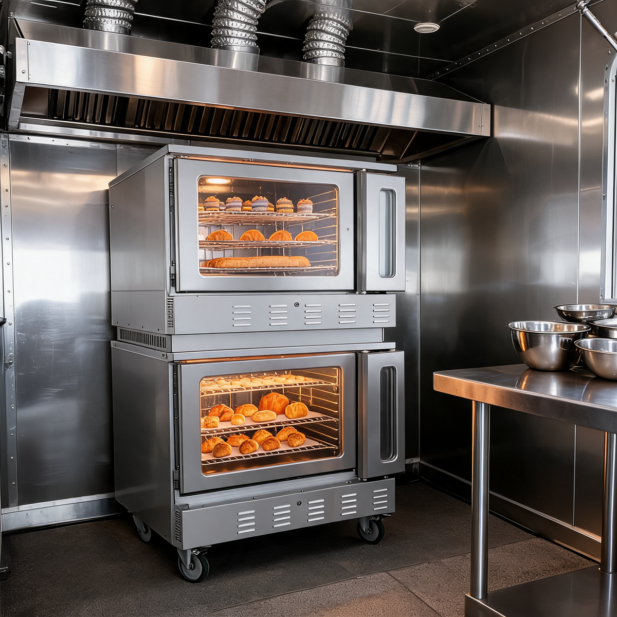 Horno de conveccion de gas doble instalado en un food trailer