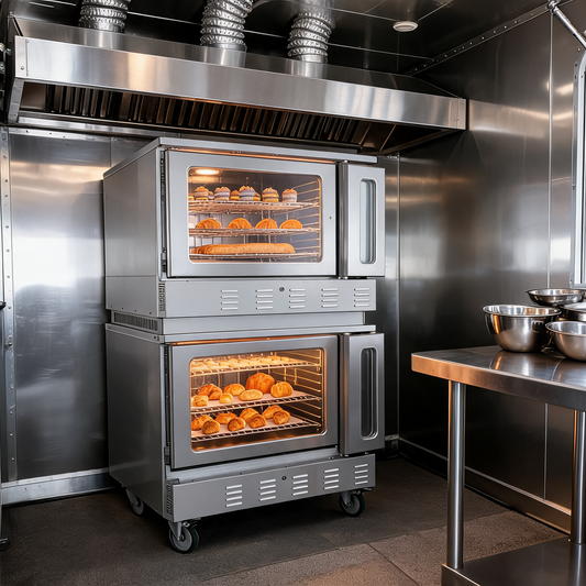 Horno de conveccion de gas doble instalado en un food trailer