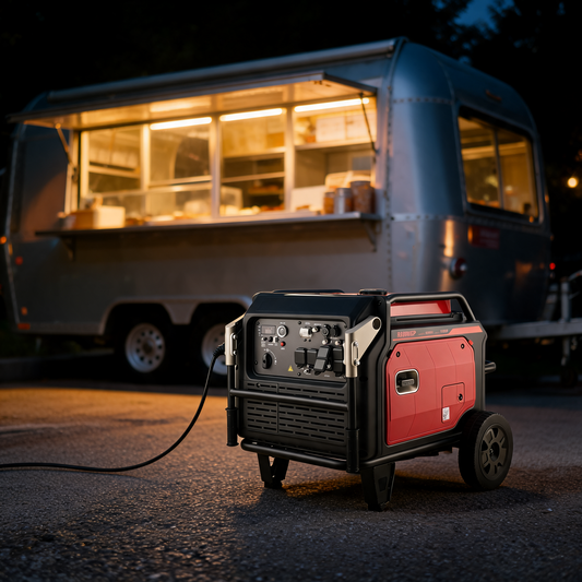 Generador inverter de 10000 W junto a un food trailer