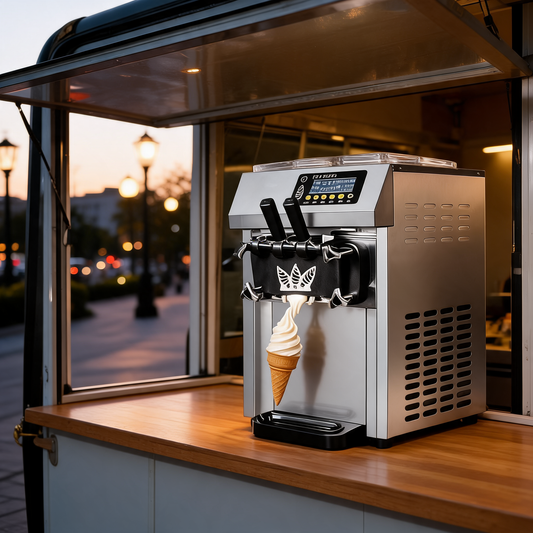 Maquina de helado suave de mostrador en un food trailer