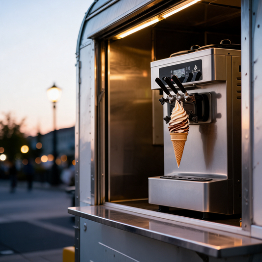 Maquina de helado suave de 3 sabores en un food trailer