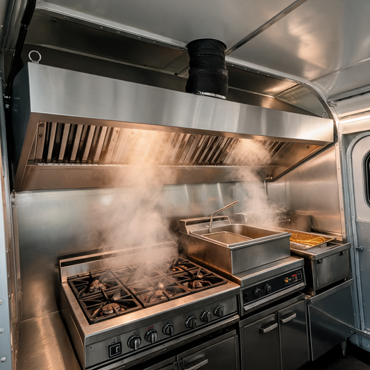 Campana de extraccion de 9 pies instalada en un food trailer