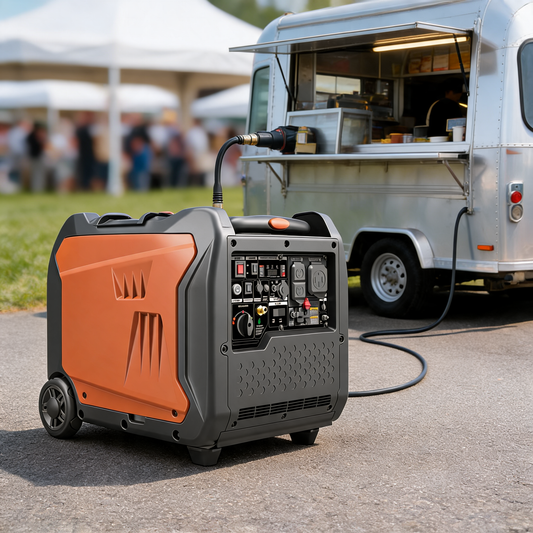 Generador inverter de 7250 W junto a un food trailer