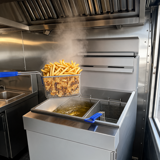 Freidora de gas de 5 quemadores en un food trailer