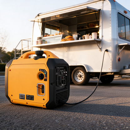 Generador inverter de 3500 W junto a un food trailer
