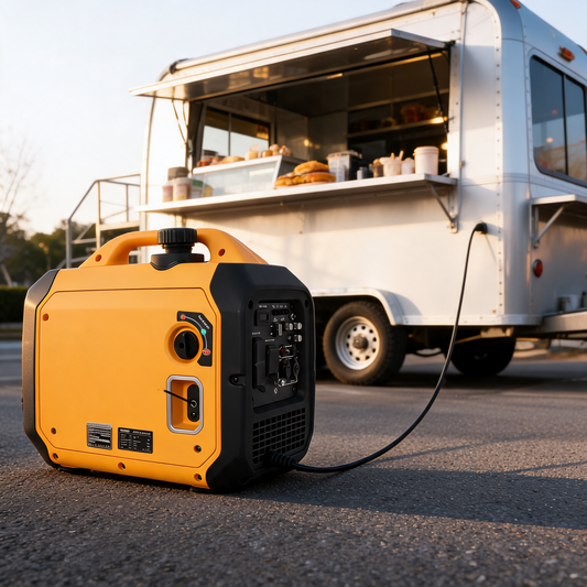Generador inverter de 3500 W junto a un food trailer