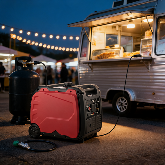 Generador inverter de doble combustible junto a un food trailer