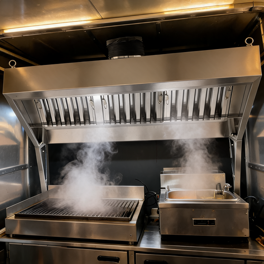 Campana de extraccion de 7 pies instalada en un food trailer