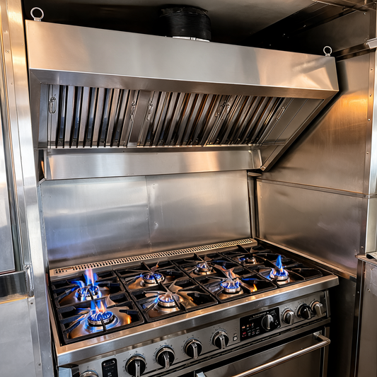 Campana de extraccion de 6 pies instalada en un food trailer