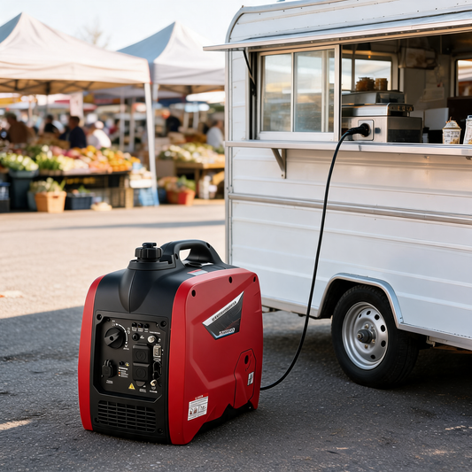 Generador inverter compacto junto a un food trailer