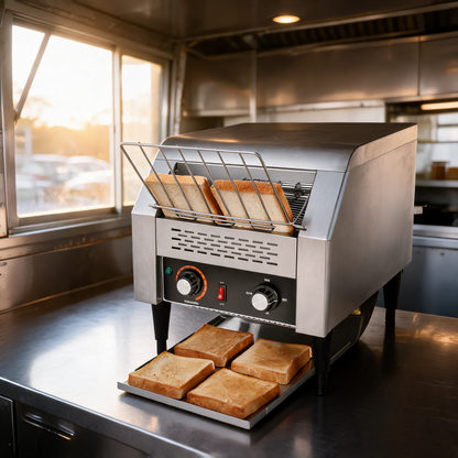 Tostador de banda comercial en un food trailer