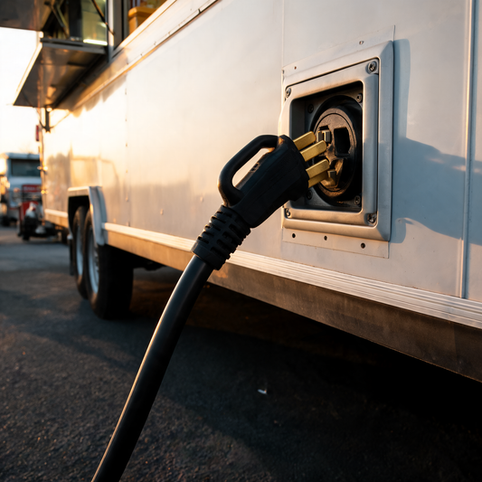 Extension electrica con manijas conectada a un food trailer