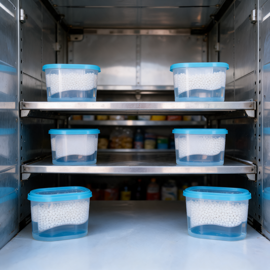Absorbentes de humedad en la bodega de un remolque de comida