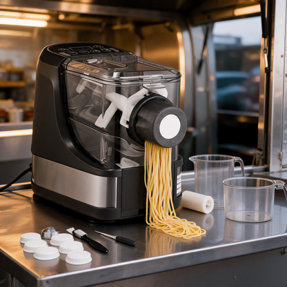 Maquina para pasta electrica en la barra de un food trailer