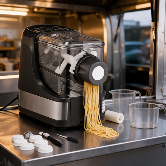 Maquina para pasta electrica en la barra de un food trailer