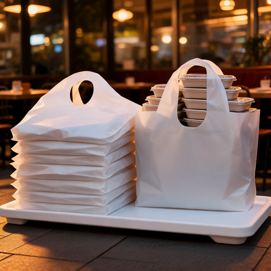 Bolsas grandes de asa troquelada en la barra de un food trailer