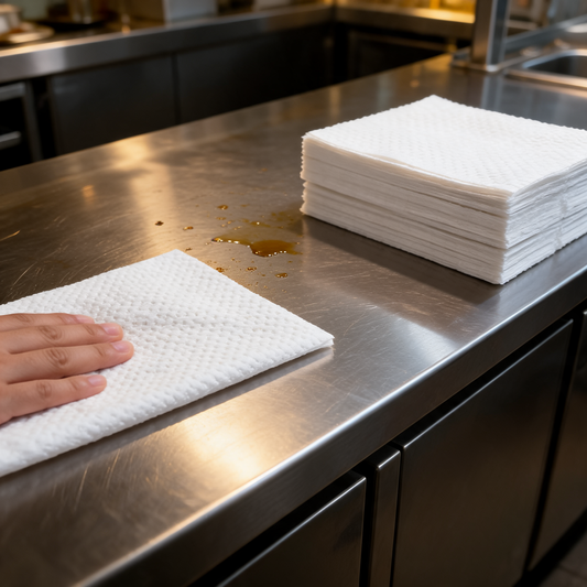 Toallas desechables en uso en la barra de un food trailer