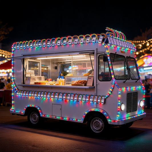 Modulos LED en el contorno de un remolque de comida de noche