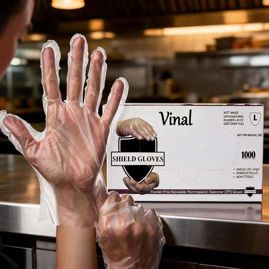 Caja de guantes de vinilo grandes en un food trailer