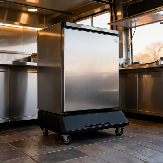 Base rodante mediana bajo un refrigerador en un food trailer
