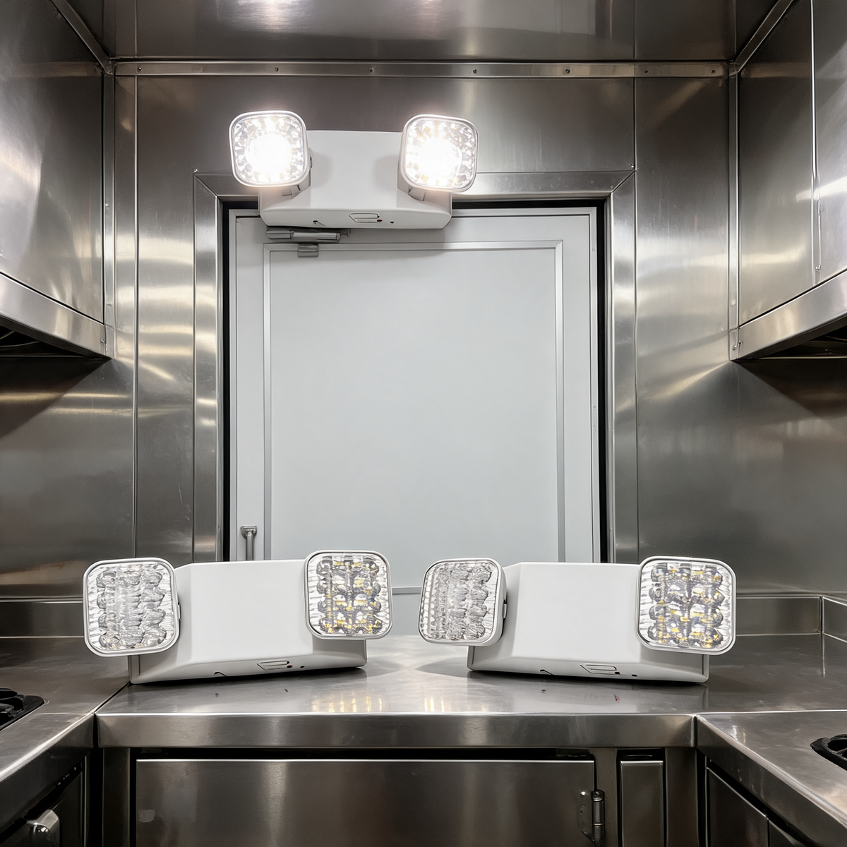Luces de emergencia LED con batería dentro de un remolque de comida