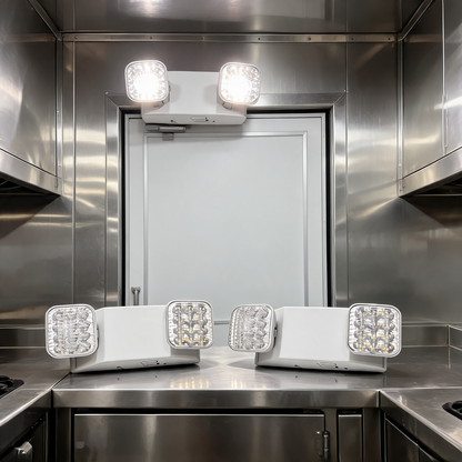 Luces de emergencia LED con batería dentro de un remolque de comida