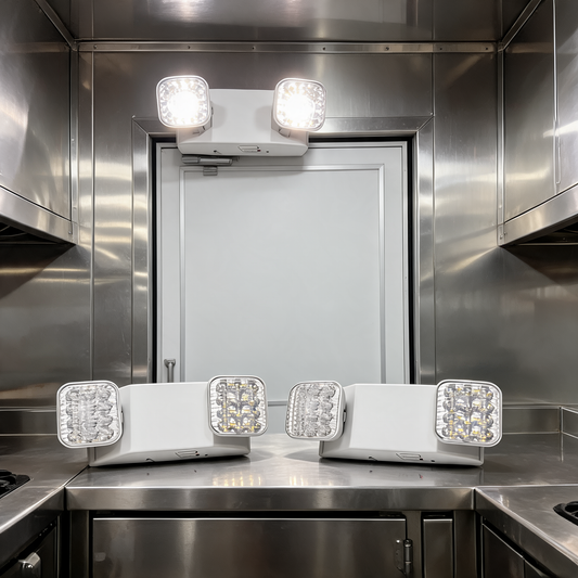 Luces de emergencia LED con batería dentro de un remolque de comida