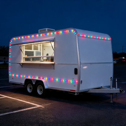 Remolque de comida iluminado con módulos LED RGB de noche