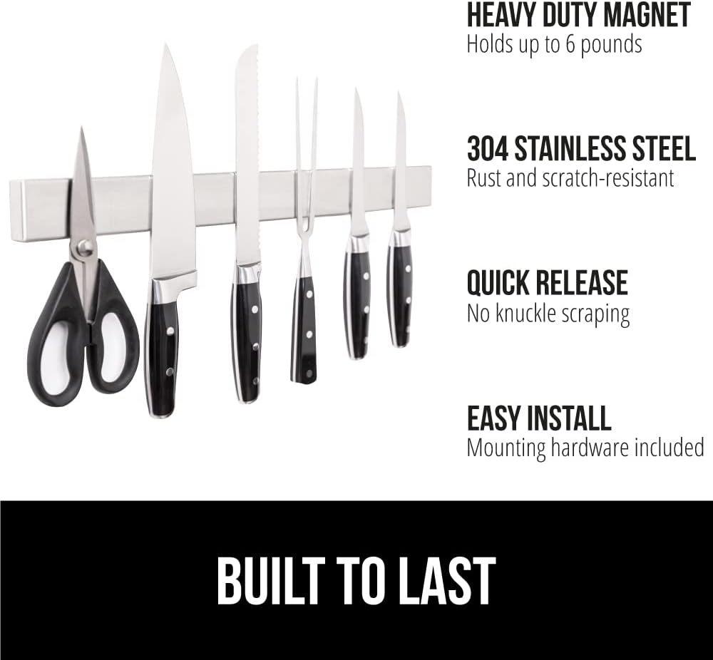 The Original Gorilla Grip Stainless Steel Magnetic Knife Holder, Heavy Duty Magnet Strip for Knives, Wall Mounted Bar, Easy to Install Rack, Securely Store and Organize Kitchen Tools