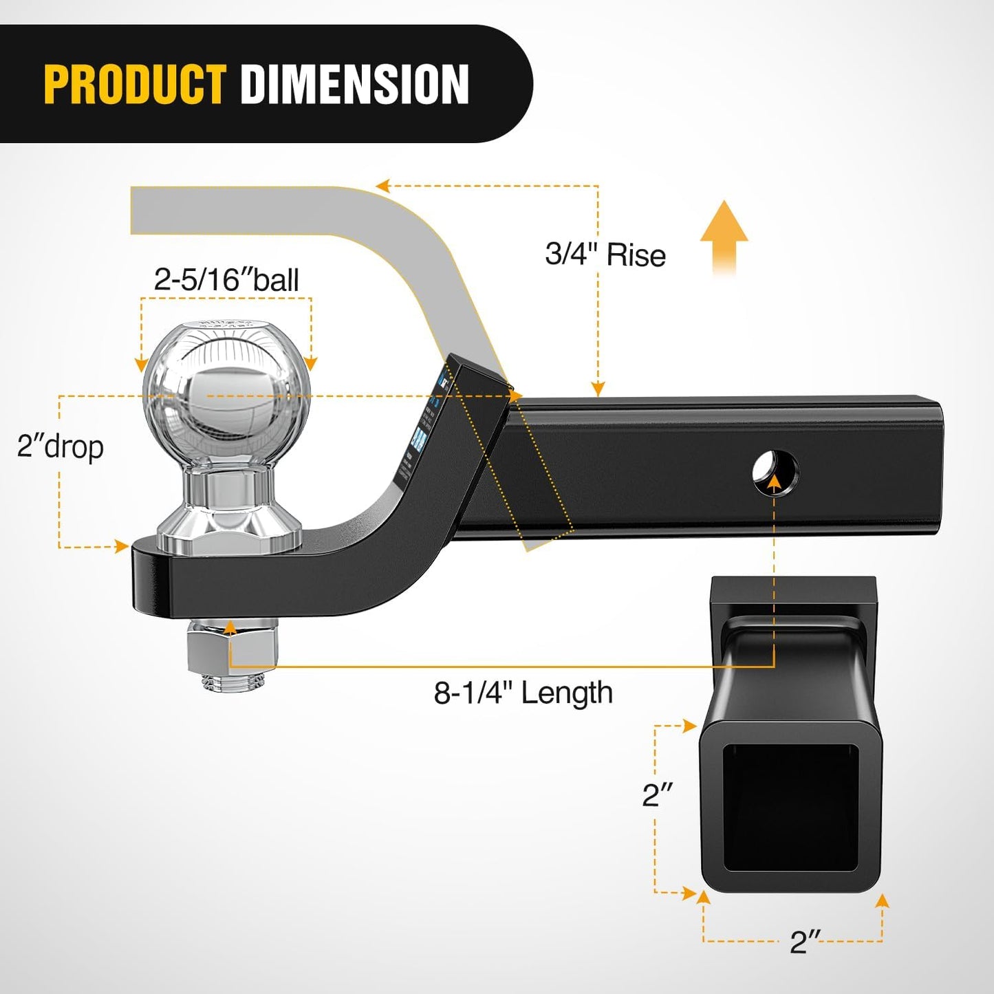 Nilight Trailer Hitch Ball Mount with 2-5/16Inch Trailer Ball & 5/8" Hitch Pin Clip Fits 2-Inch Receiver 7500 lbs 2" Drop