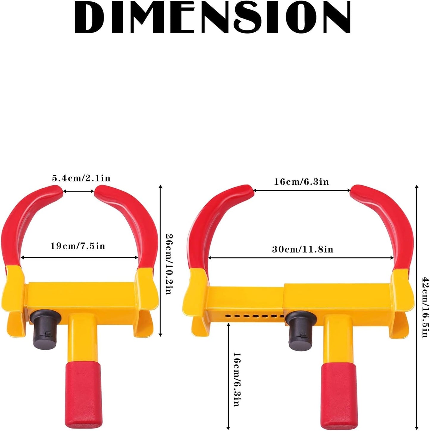 Tevlaphee Universal Wheel Lock Heavy Duty Security Trailer Wheel Lock Tires Anti Theft for Car SUV Boat Motorcycle Golf Cart Great Deterrent Bright Color with 3 Keys (Red-Yellow)