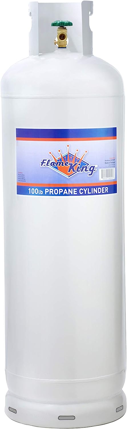 Flame King YSN100b 100-Pound Steel Propane Tank Cylinder with POL Valve and Collar, White