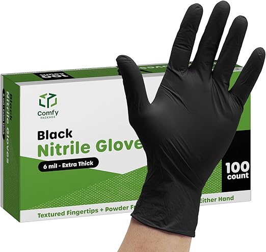 Comfy Package Black Nitrile Disposable Gloves 6 Mil. Chemical Resistance, Latex & Powder Free, Textured Fingertips Gloves