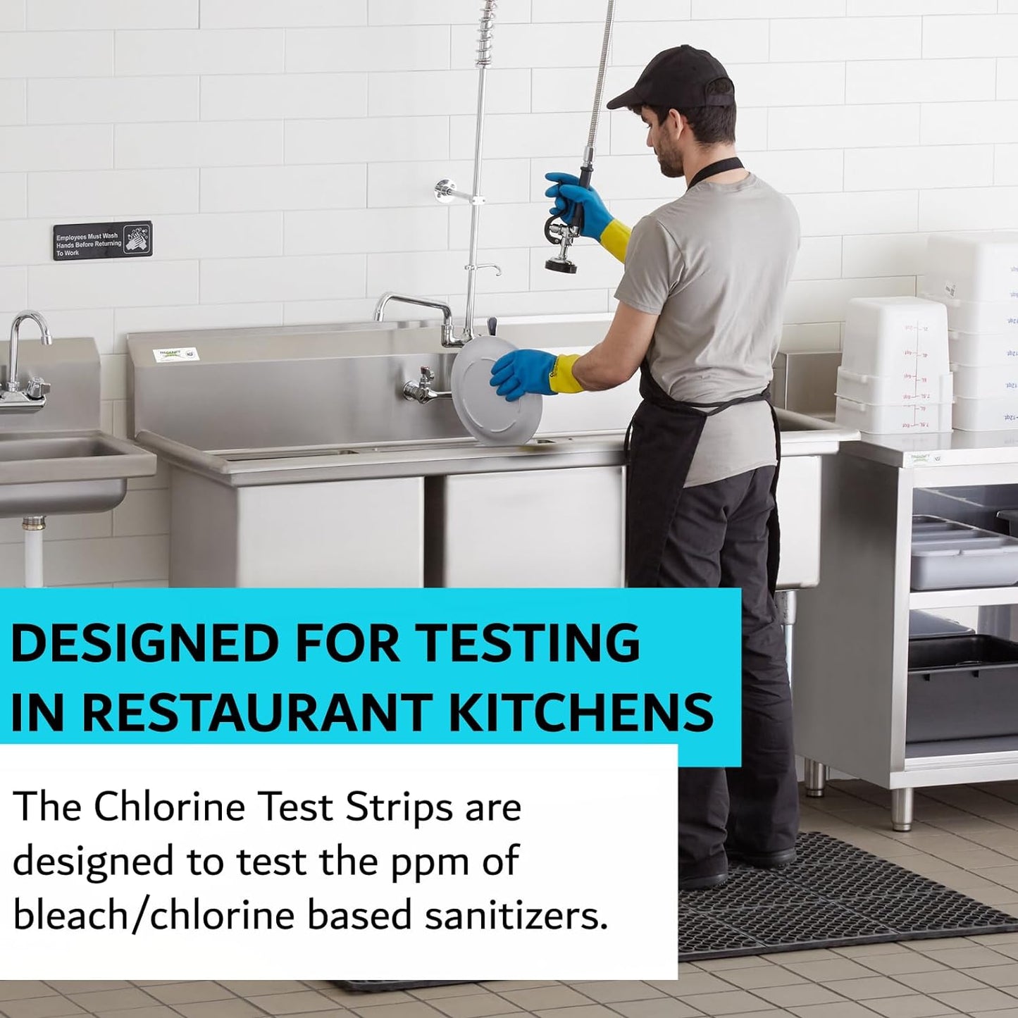 Chlorine Test Strips for Restaurants & Food Service, Precise Bleach Test Strips, 4 x Vial of 100 Sanitizer Test Strips, 0-200 ppm Test Strips for Sanitizing Solution by FryOilSaver Co. FMP 142-1362