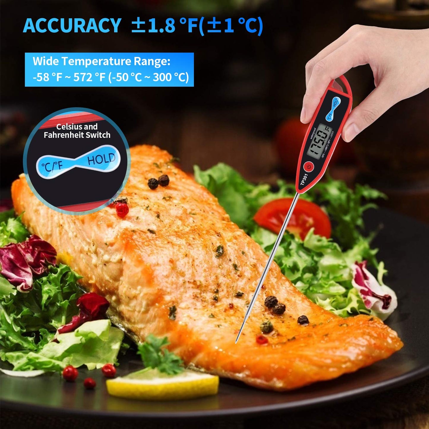 Digital Water Thermometer for Liquid, Candle, Instant Read with Waterproof for Food, Meat, Milk, Long Probe