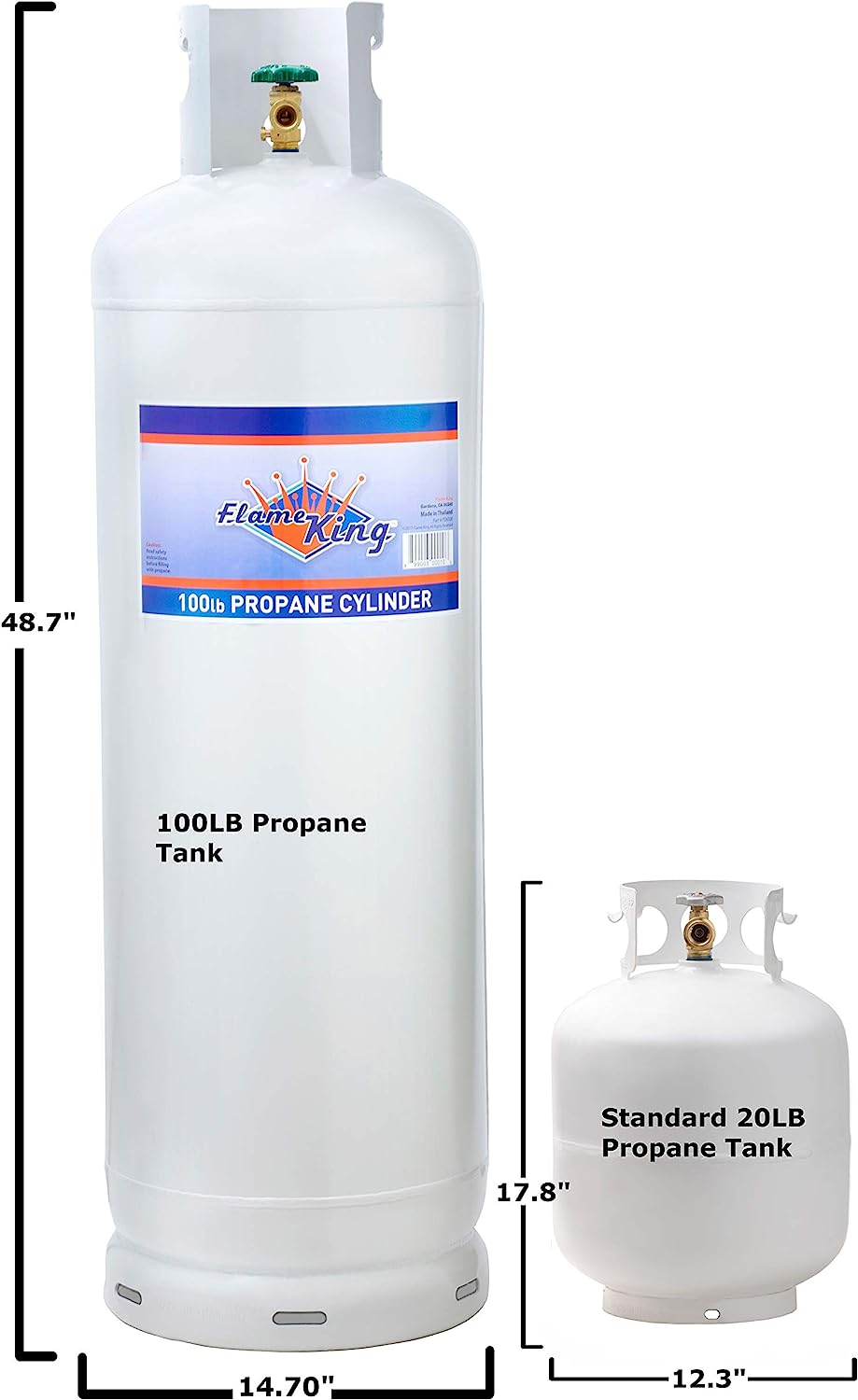 Flame King YSN100b 100-Pound Steel Propane Tank Cylinder with POL Valve and Collar, White