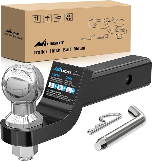 Nilight Trailer Hitch Ball Mount with 2-5/16Inch Trailer Ball & 5/8" Hitch Pin Clip Fits 2-Inch Receiver 7500 lbs 2" Drop