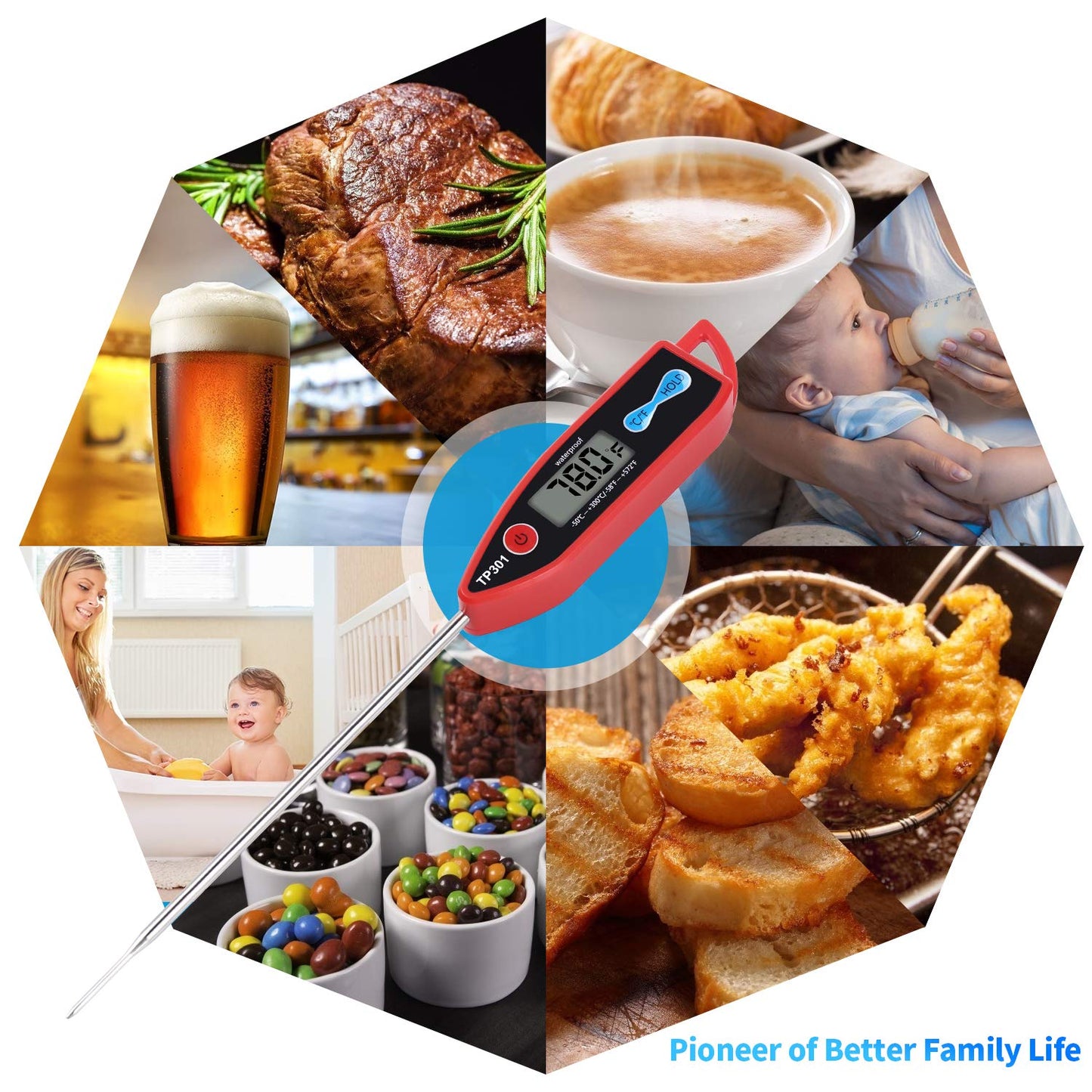 Digital Water Thermometer for Liquid, Candle, Instant Read with Waterproof for Food, Meat, Milk, Long Probe