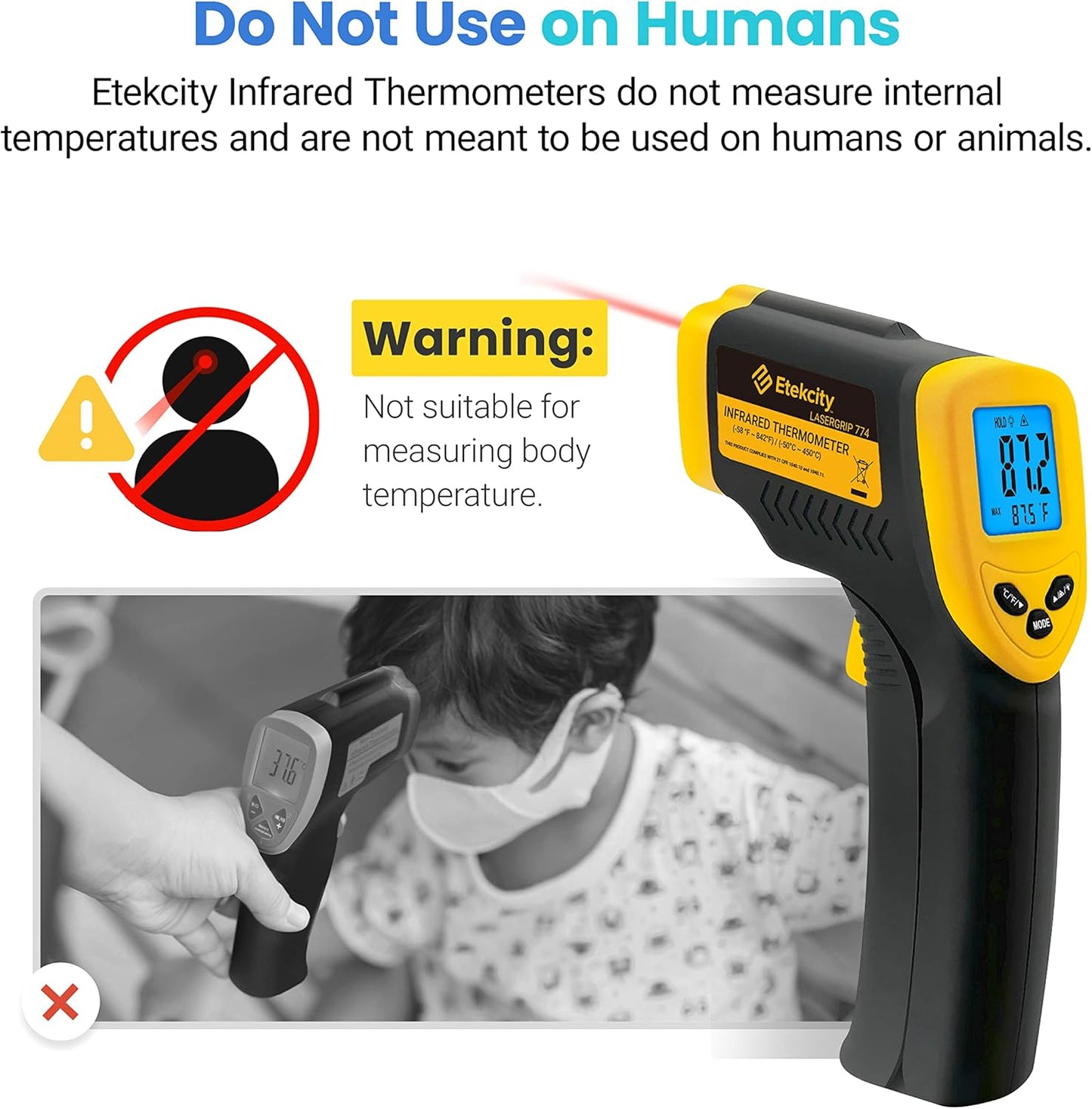 Etekcity Infrared Thermometer Temperature Gun 774, Digital IR Temp Gun for Food, Cooking, BBQ, Pizza Oven, Reptile, Griddle Accessories, Non Contact Surface Outdoor Heat Gun